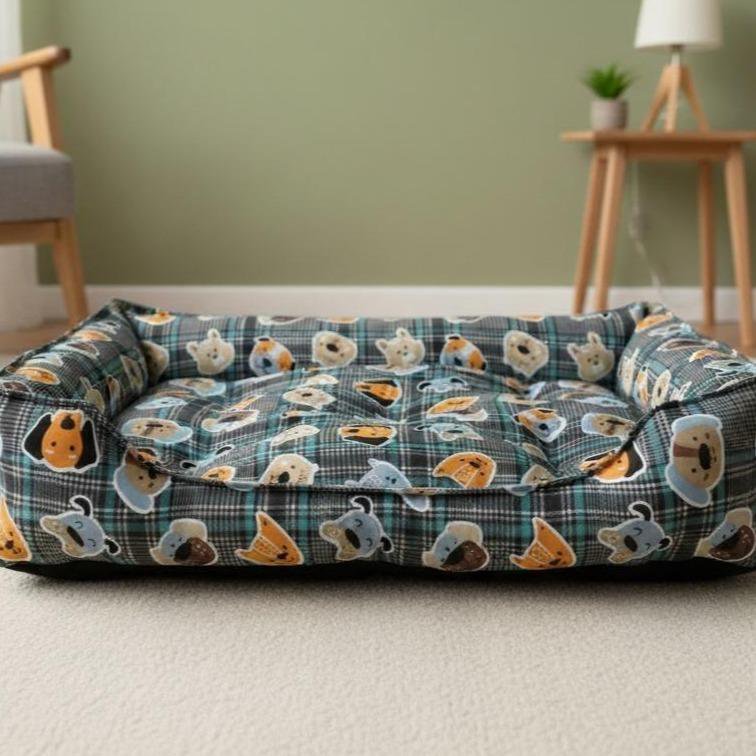 Yommy Semi-Waterproof Dog Bed | Durable Canvas & Plaid Pattern | Non-Slip Base + Waterproof Protection | Washable Pet Bed | Sizes M / L / XL | 5 Colors Available | Ideal for Medium and Large Dogs
