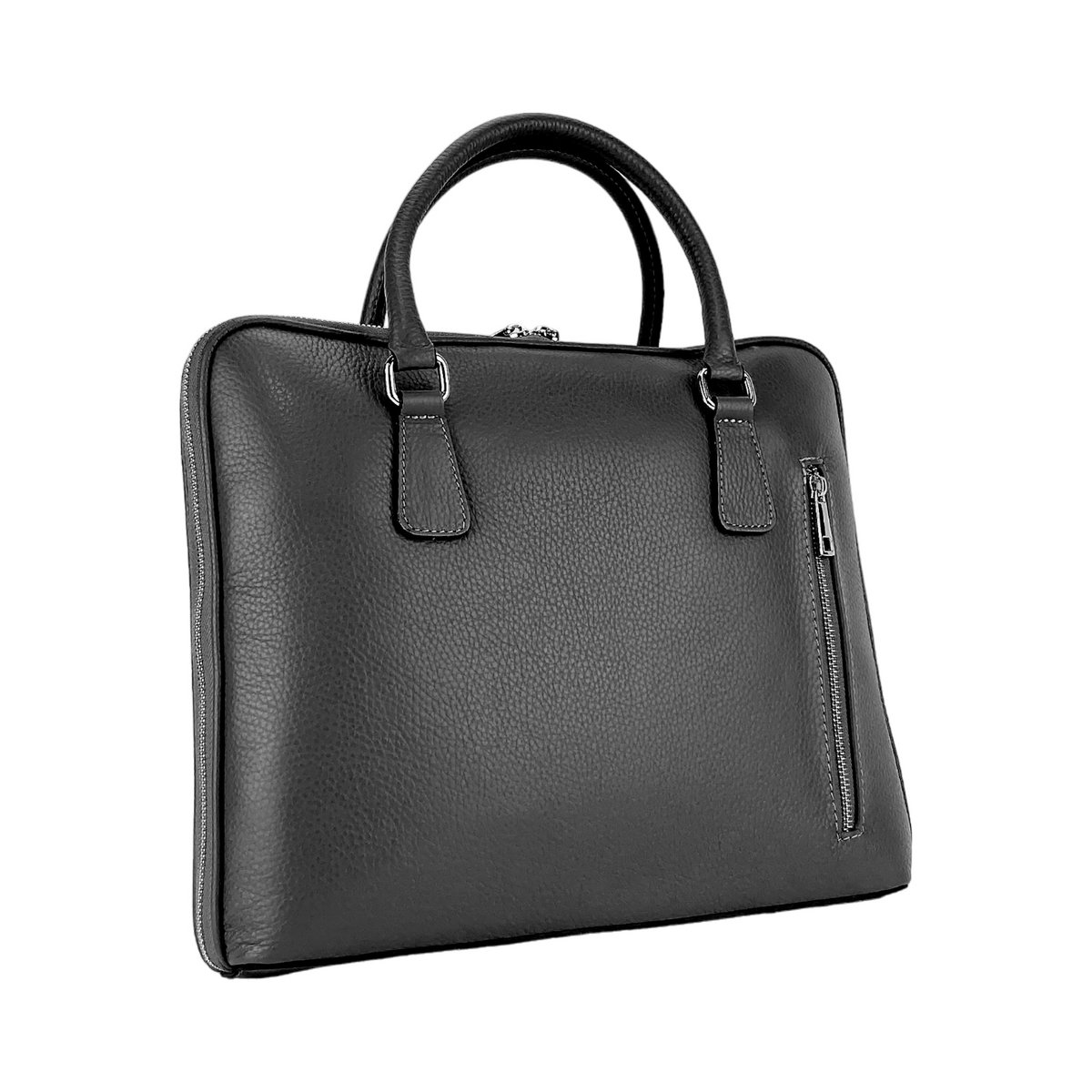 RB1019A | Unisex Business Briefcase i ægte læder Fremstillet i Italien med aftagelig skulderrem. Tilbehør med skinnende nikkelmetal karabinhager - Sort farve - Mål: 37 x 29 x 6,5 cm