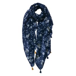Scarf Ladies Print 90x180 cm Blue White Synthetic Flower Shawl Ladies