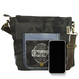 Sac messager Sunsa pour femme. Sac à main fabriqué à partir de jeans et de toile upcyclés. Sac bandoulière forme messager. Sac bandoulière de style vintage. Grand sac bandoulière pour femme.