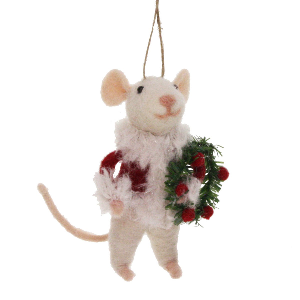 Maus mit Weihnachtsmantel und Weihnachtskranz aus Filz