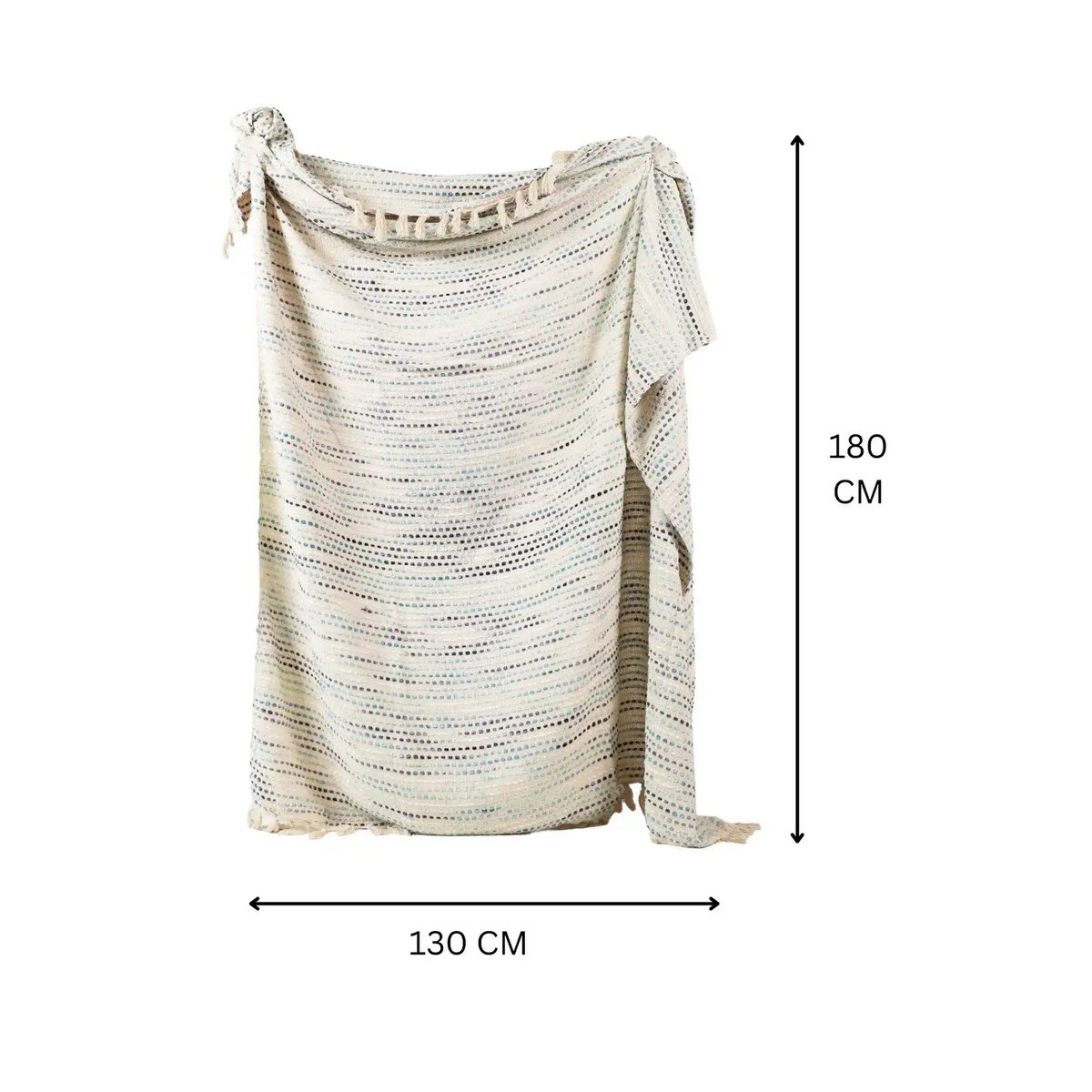 Plaid au crochet rayé beige clair avec franges – 120x180 cm par Urbane Hide