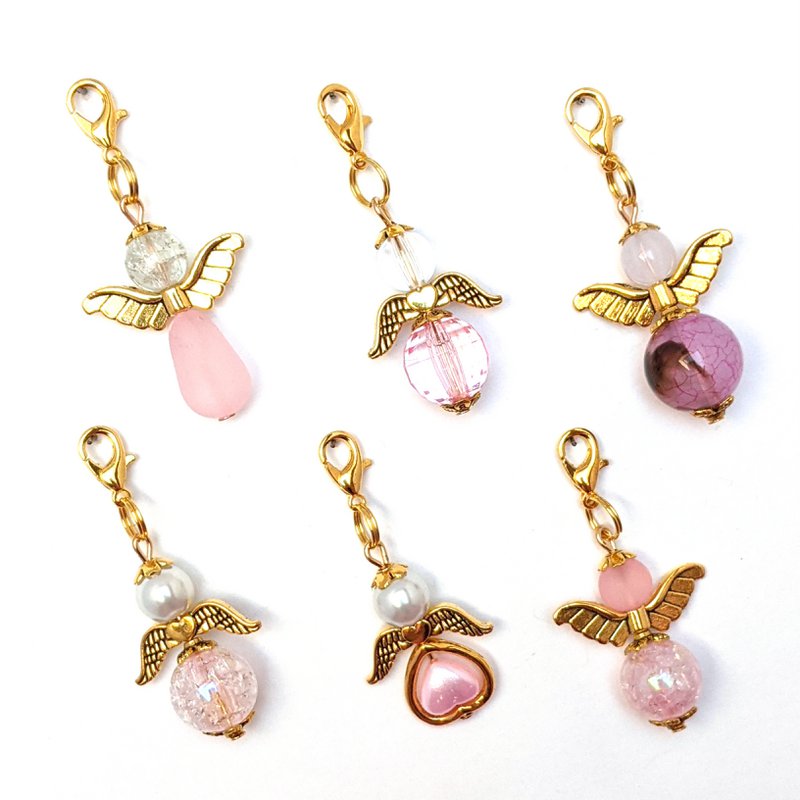 Portachiavi angelo custode "colore imposta dal bianco al rosa", set da 6, color oro