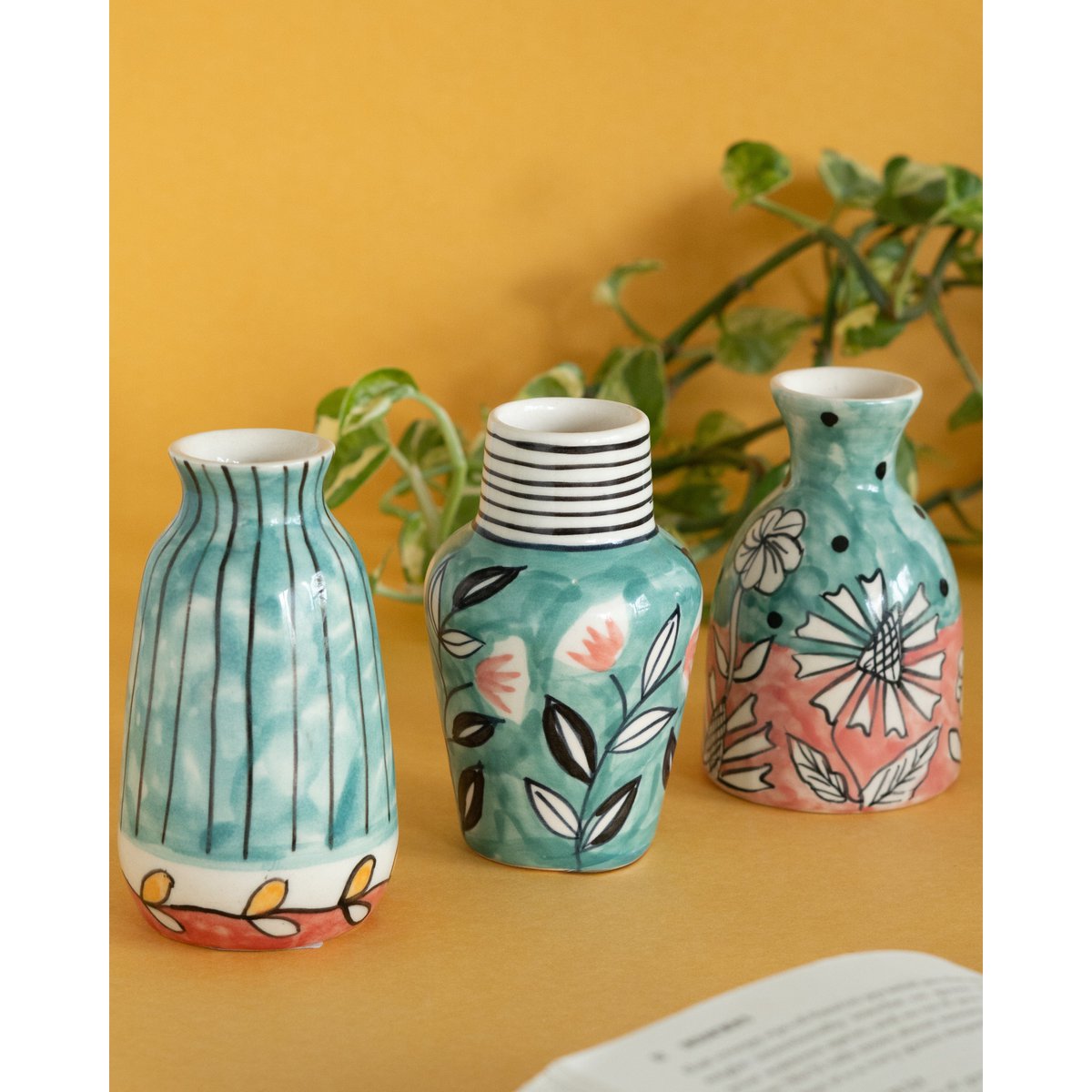 Hand-Painted Ceramic Mini Vases - Set of 3