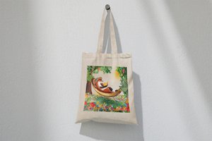 Baumwolltasche Chillen in der Hängematte