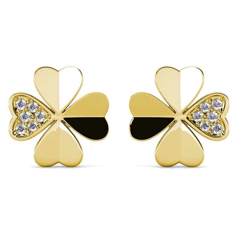 Orecchini con petali di trifoglio - Oro e cristallo