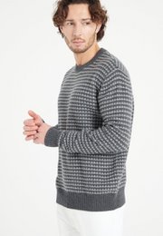 ZACH 3 Kasjmier trui met ronde hals en 4-draads tweekleurig jacquardpatroon
