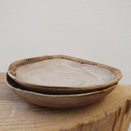Dessert plate, crockery, handmade, stoneware, unique, plate, diameter approx. 16 cm, creamy white, matt