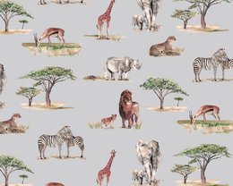 Safari Animals Children's Wallpaper - Grey Colour