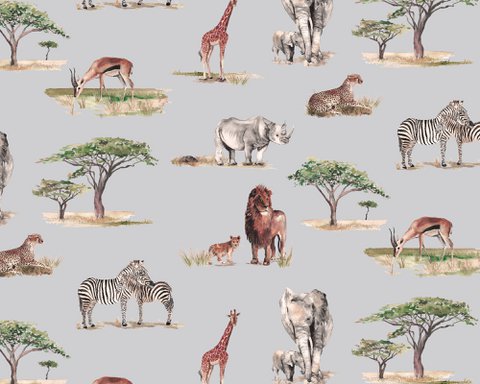 Safaritiere Kindertapete - Graue Farbe