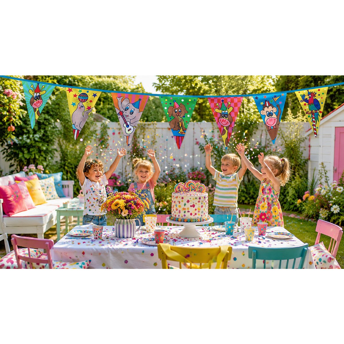 Puk Art® | Stoffen Slinger | Confetti | Dubbelzijdig • 12 meter