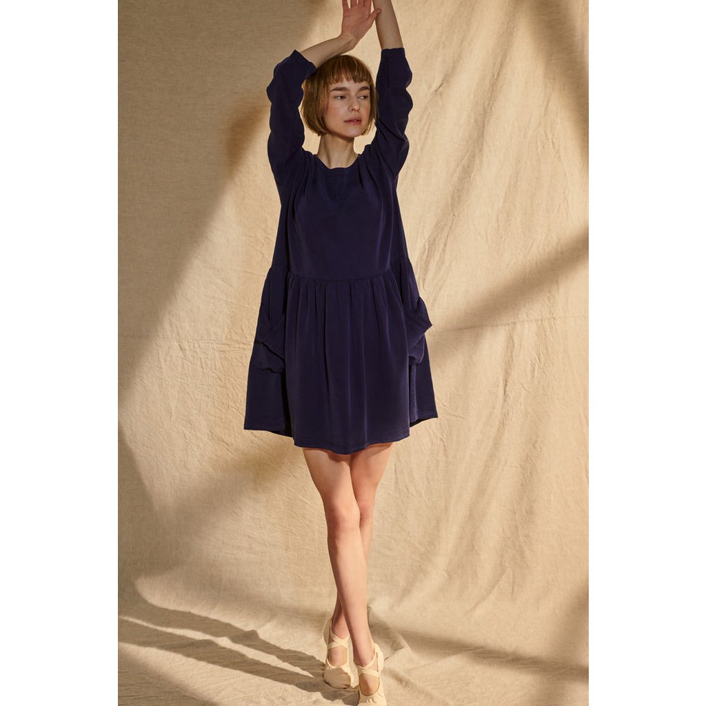 Lena dress in dark blue Tencel for women