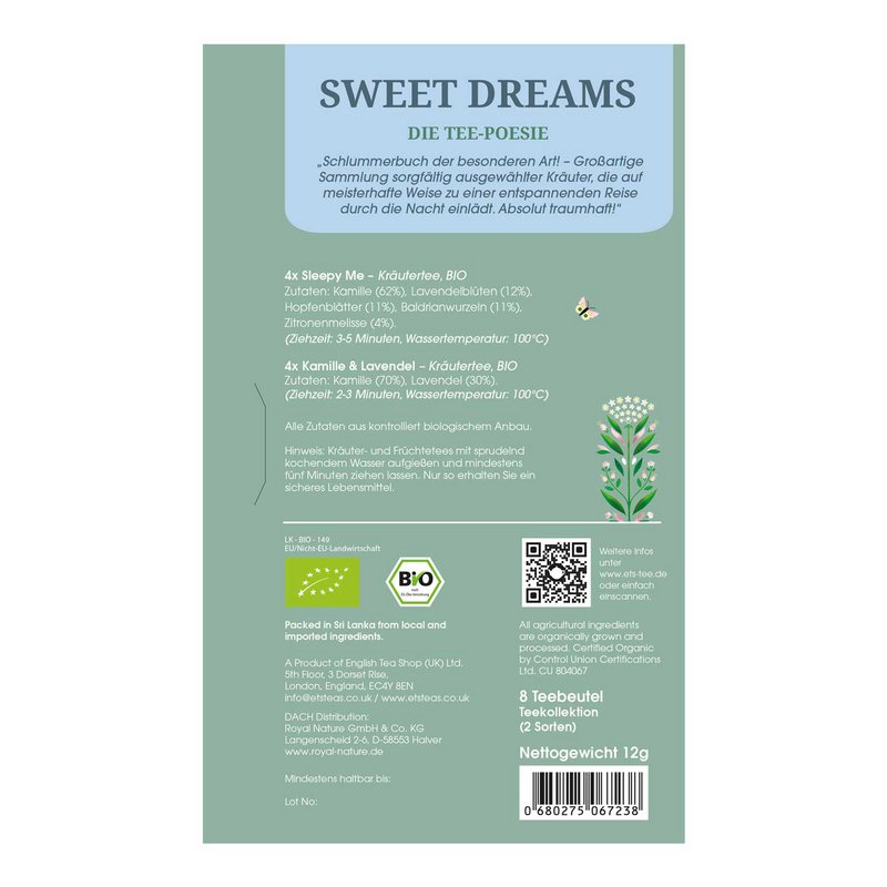 ETS - Tee Geschenk Tee-Poesie "Sweet Dreams", 8 Teebeutel, BIO