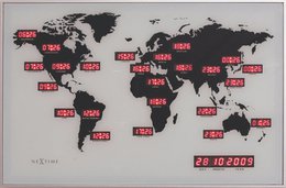 Horloge murale - 55 x 36 x 4 cm - Verre - Aluminium - Horloge mondiale - 'World Time Digit'