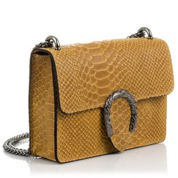 Florence Artegiani. Lorenza Women's Handbag. Genuine Leather Suede Engraving Snake