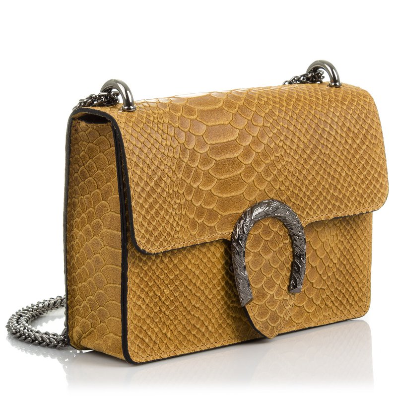 Firenze Artegiani. Lorenza Bolso de mano Mujer.Piel auténtica Gamuza Grabado Serpiente