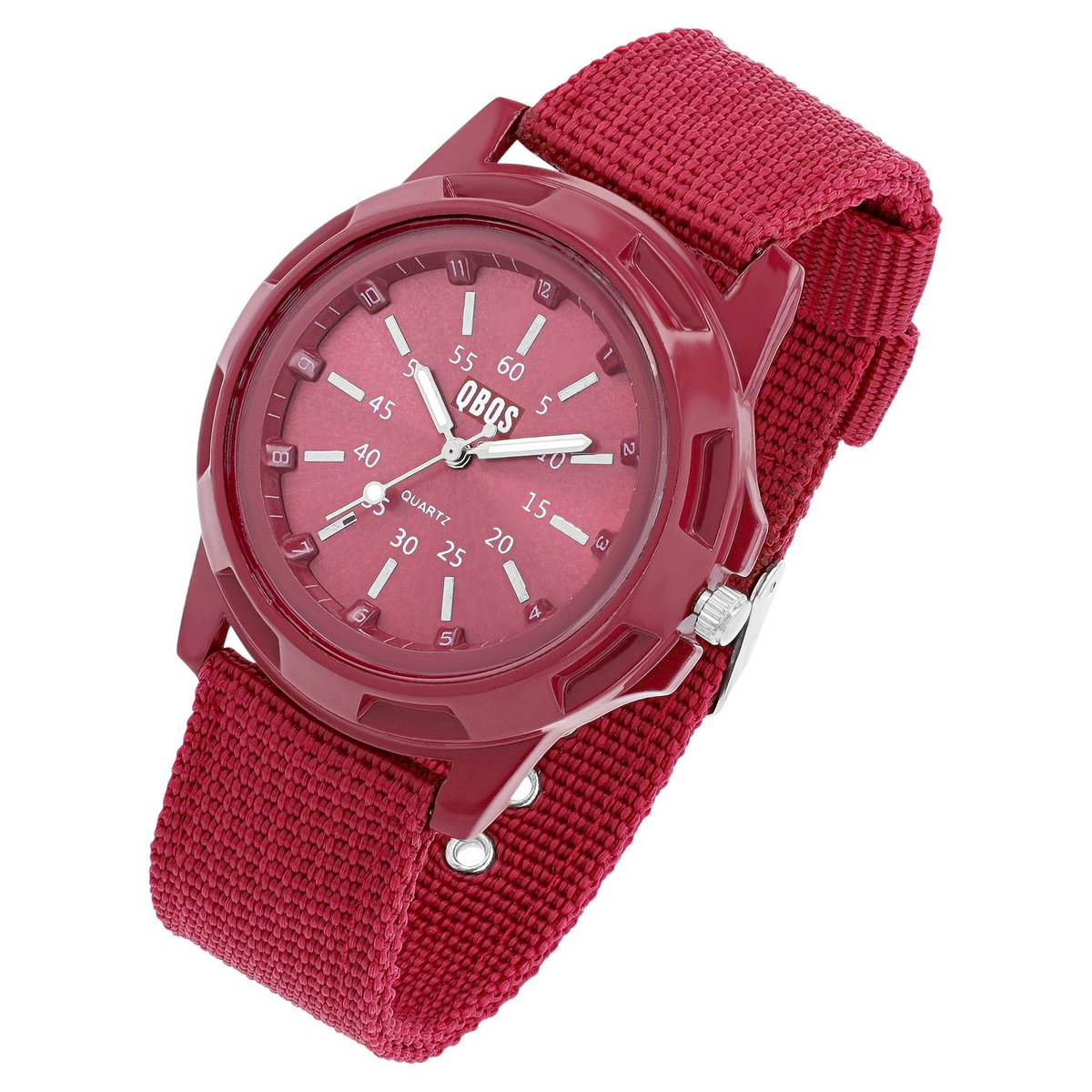 QBOS men's watch with textile strap, dark red