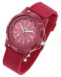 QBOS men's watch with textile strap, dark red