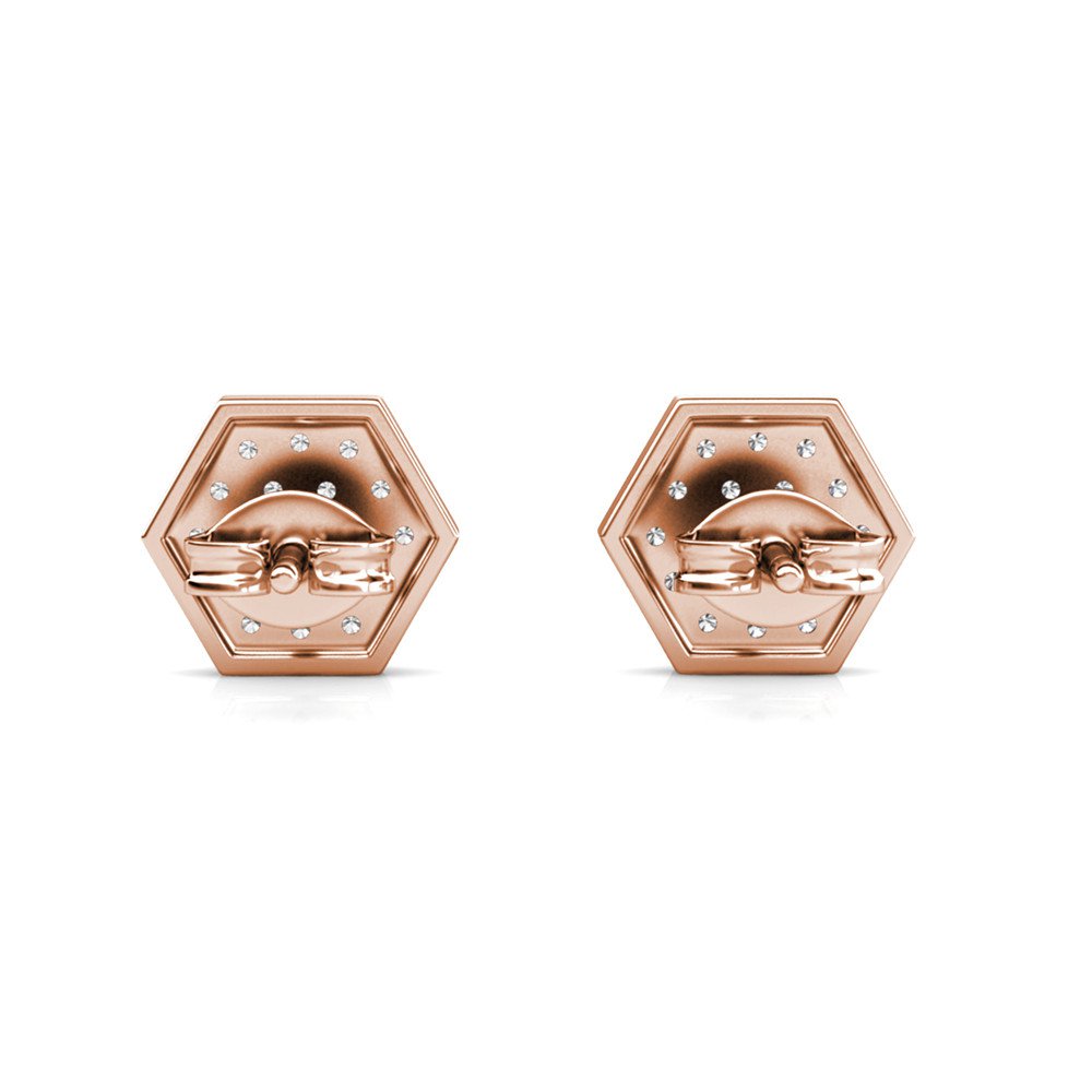 Zeshoekige oorbellen - rosé goud en kristal