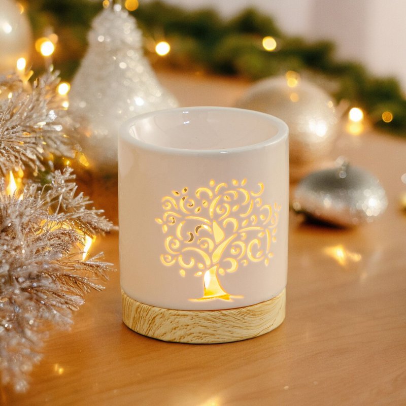 Quemador de perfumes serie Céramy – Árbol de la vida – Portavelas de cerámica lacada – Difusión de ceras aromáticas, aceites esenciales – Idea decorativa de regalo