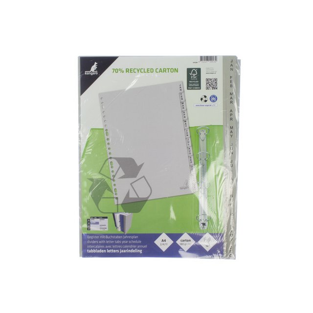 Onglet ECO Kangaro A4 lettres 180gr carton gris 23r 12pcs FSC Jan-Dec