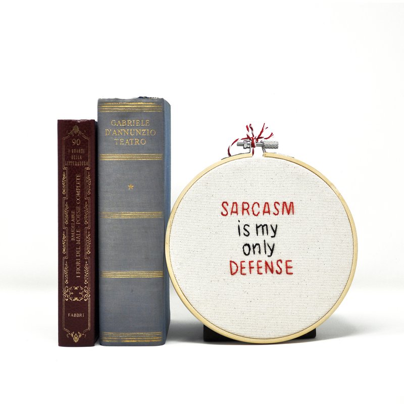 Embroidery funny sentence on canvas 15 cm