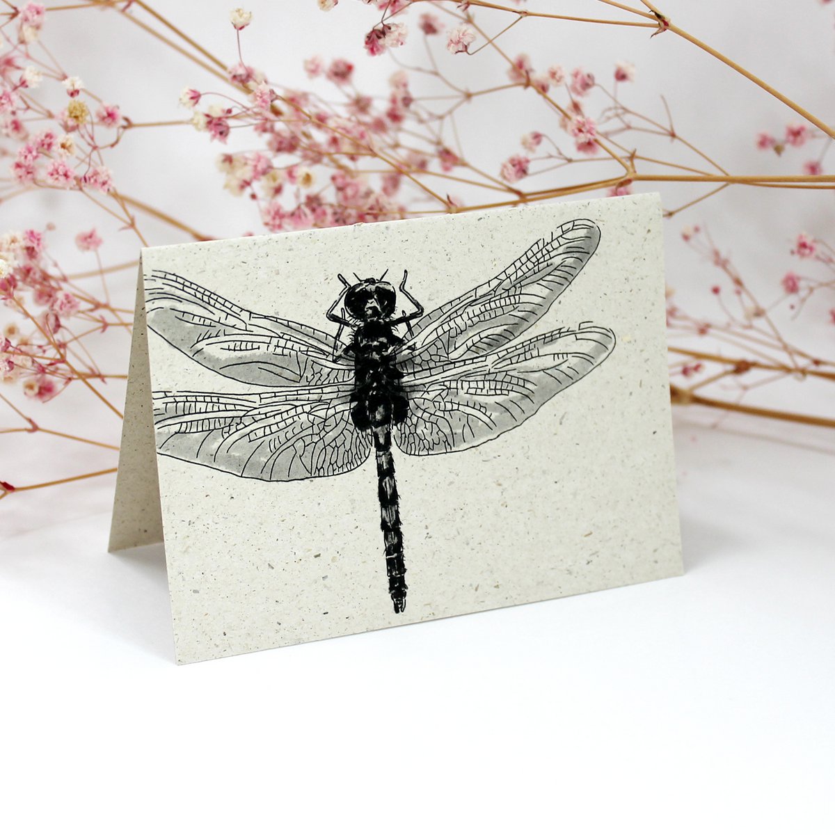 Minikaart van graspapier, libelle