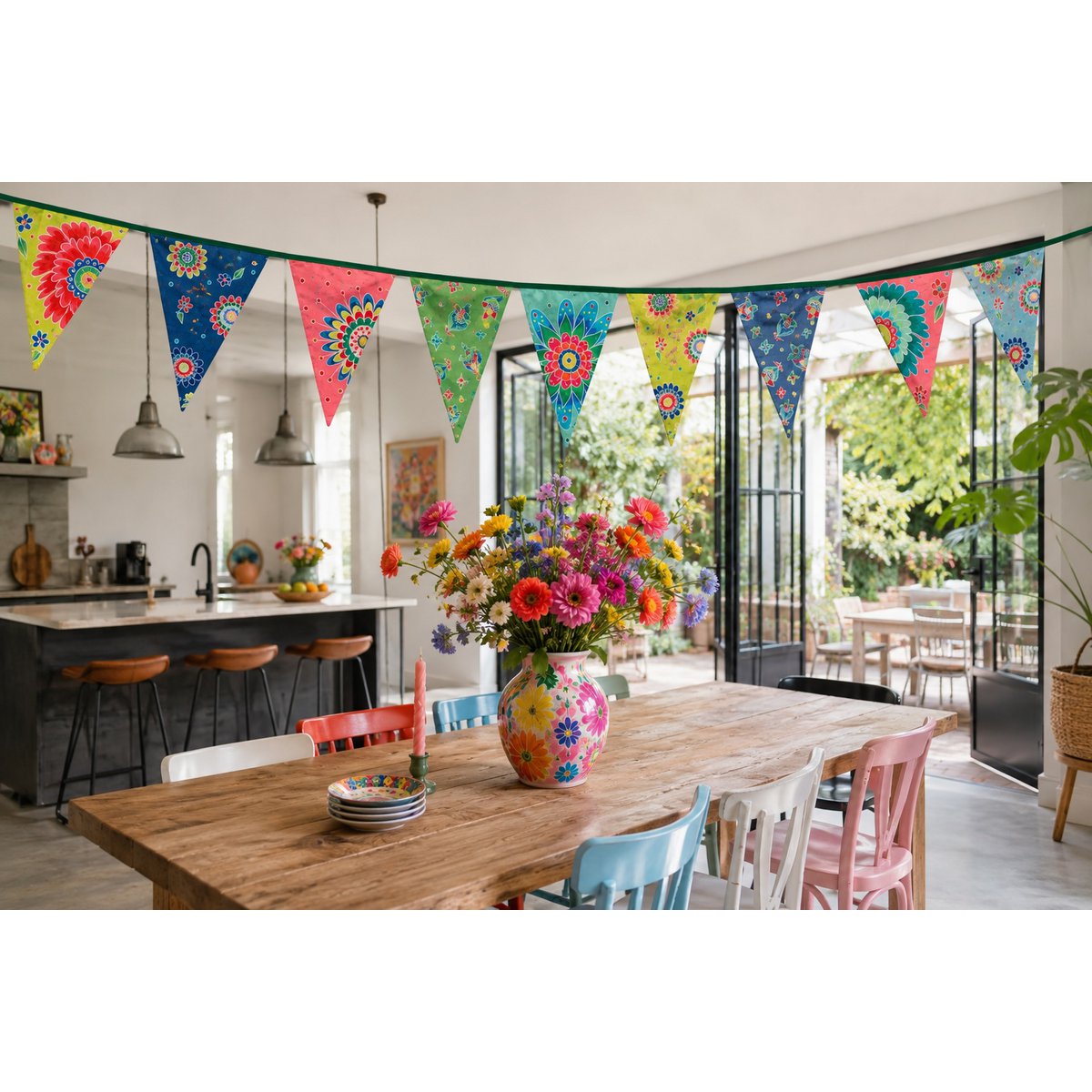 Puk Art® | Stofguirlande | Blomster | Dobbeltsidet • 12 meter