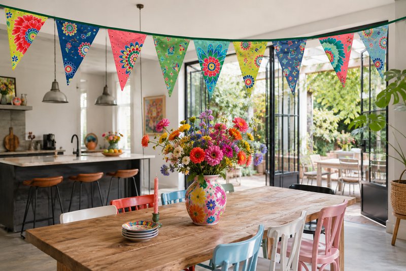 Puk Art® | Stofguirlande | Blomster | Dobbeltsidet • 12 meter