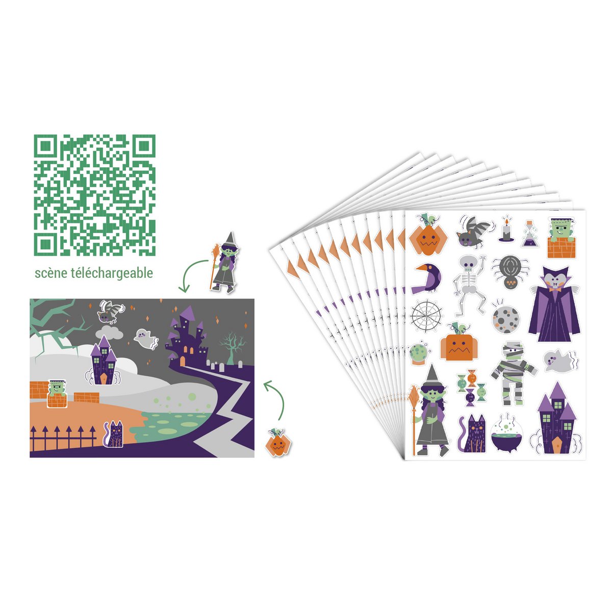 PEGATINAS DE PAPEL REPOSICIONABLES - HALLOWEEN - 2 - 8 cm - 240 uds - Colores surtidos