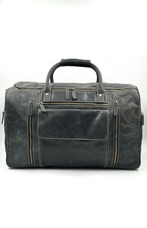 Borsa da viaggio in pelle "Hunter" nera fatta a mano - Weekender executive artigianale a 7 tasche e borsone premium