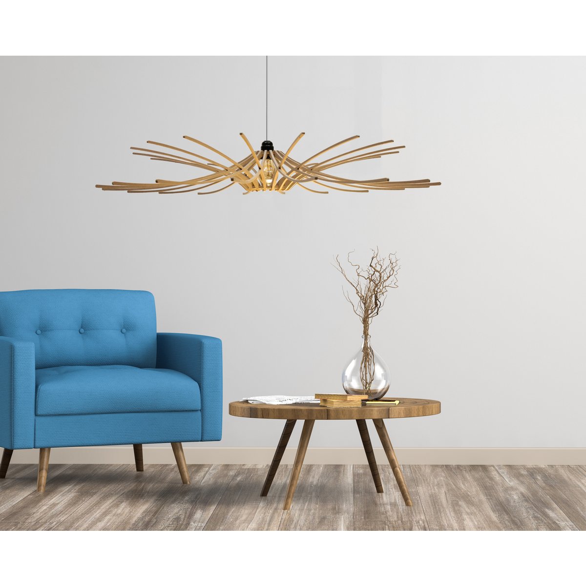 Lámpara colgante de madera de diseño D97cm SUNNY - juego de cables negro