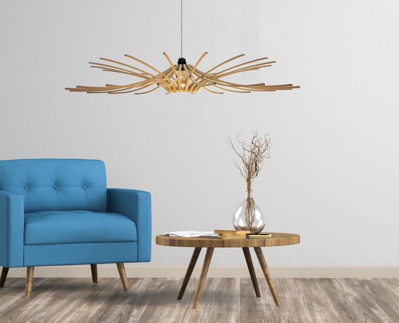 Lampada a sospensione di design in legno D97cm SUNNY - kit cavi nero