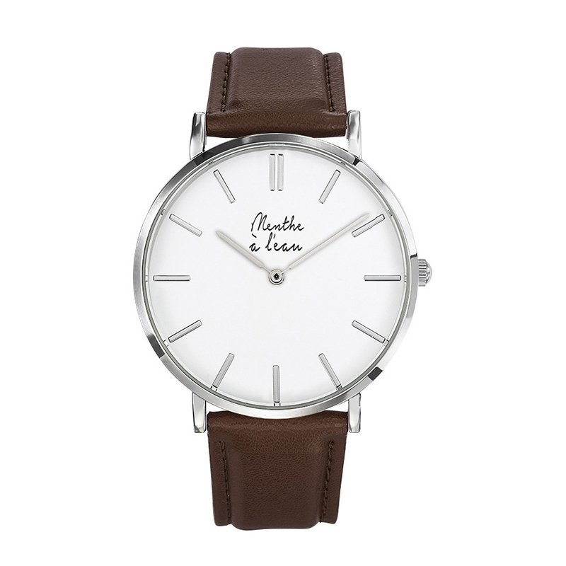 Reloj de Hombre La Véritable Correa de piel marrón con fondo cromado blanco