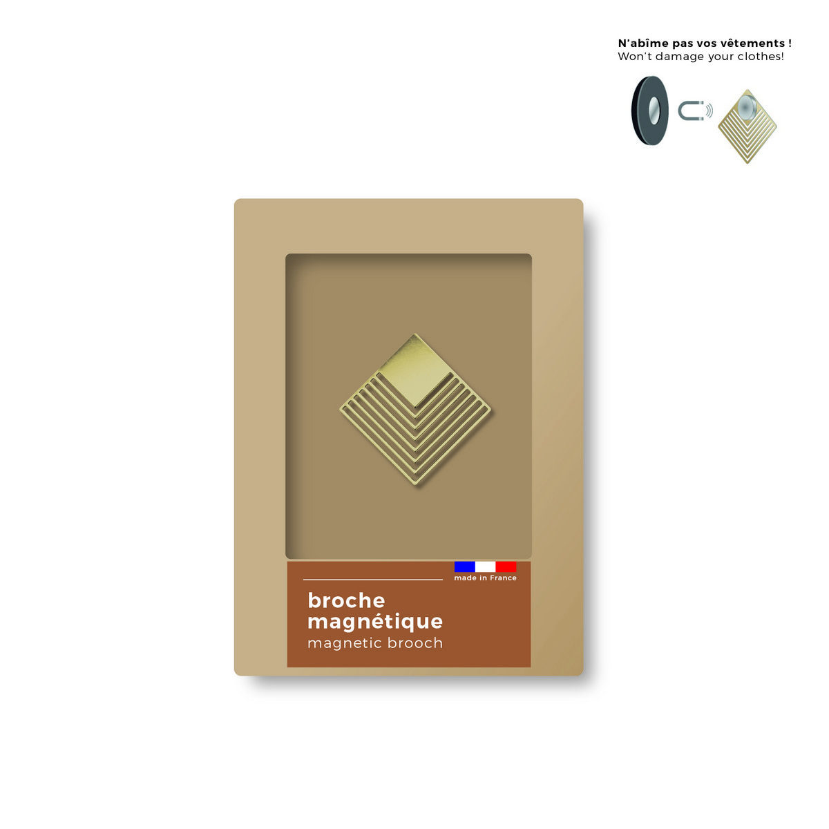 magnetisk broche - grafisk - gylden rombe