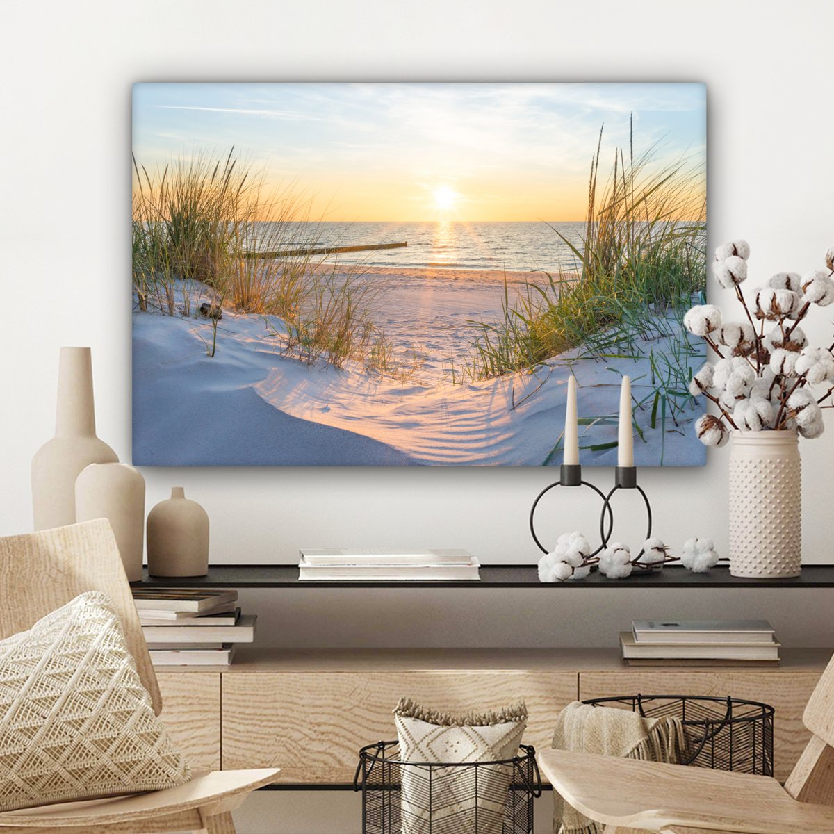 Pintura de lienzo - Decoración de pared - Playa - Sol - Dune - hierba - arena - horizonte