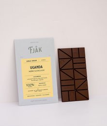 Dark chocolate bar made from 100% organic cacao beans from Uganda. Rich, intense flavor with notes of fruit and spice.