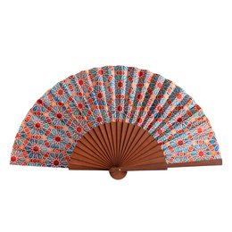 Orange Zellige Tilework Satin Hand Fan 23 cm