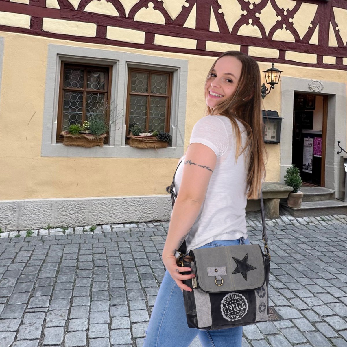 Damska torba listonoszka Sunsa. Mała torba na ramię. Torba na ramię w stylu vintage. Płócienna torebka. Duża torba na ramię dla kobiet.