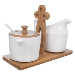Zuckerschüssel und Milchkrug Porzellan Weiß mit Halter WhiteLine 2x 280 ml 3 Stcs