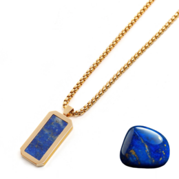 Collier en acier inoxydable doré masculin avec pendentif rectangle lapis lazuli