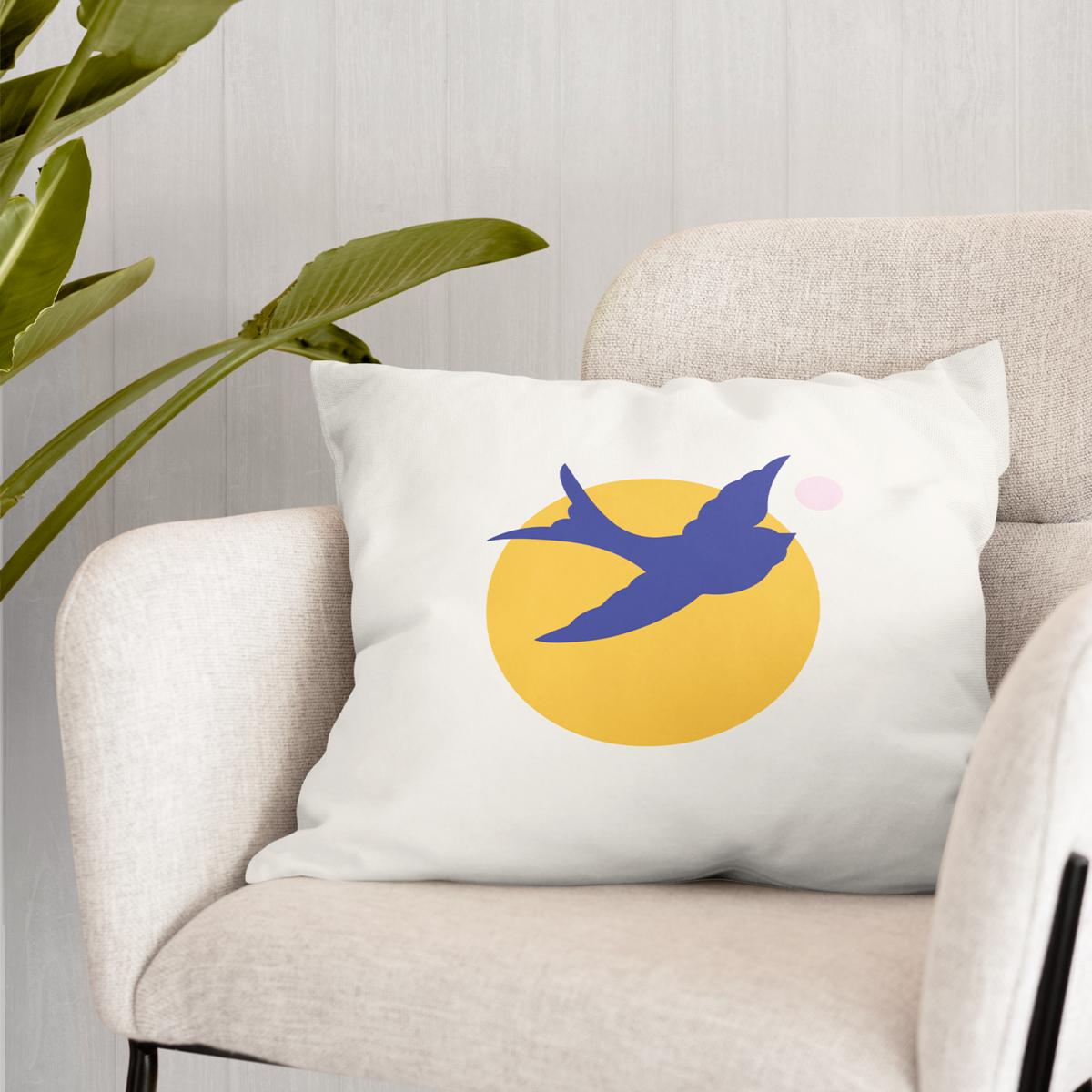 Yellow polyester bird decoration cushion 40x40cm 40x67cm - Philippine model
