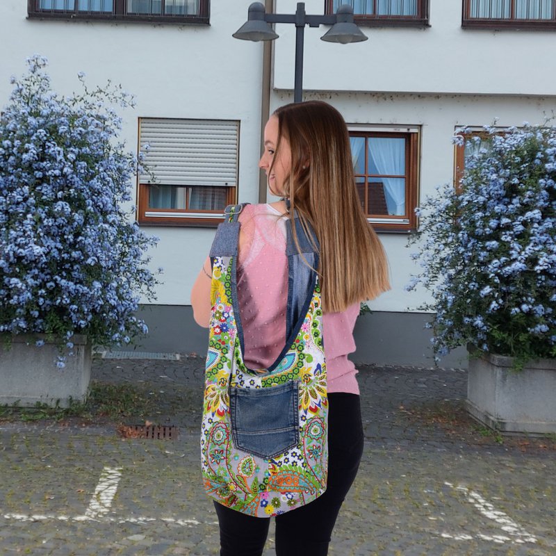Sunsa bæredygtig denimtaske. Skuldertaske, der kan bæres på 2 sider. hobo taske Boho cross body taske