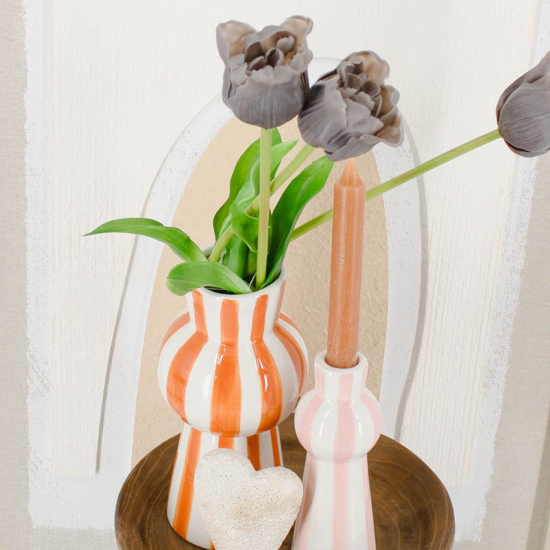 Vase ceramic stripes orange