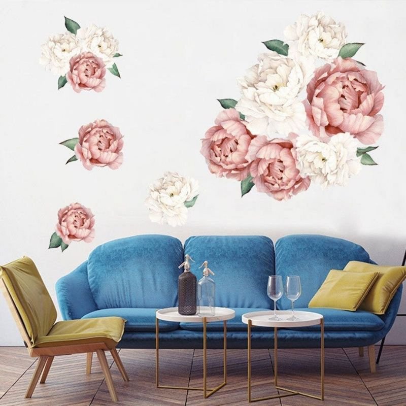 Riesige rosa und weiße Blumenaufkleber