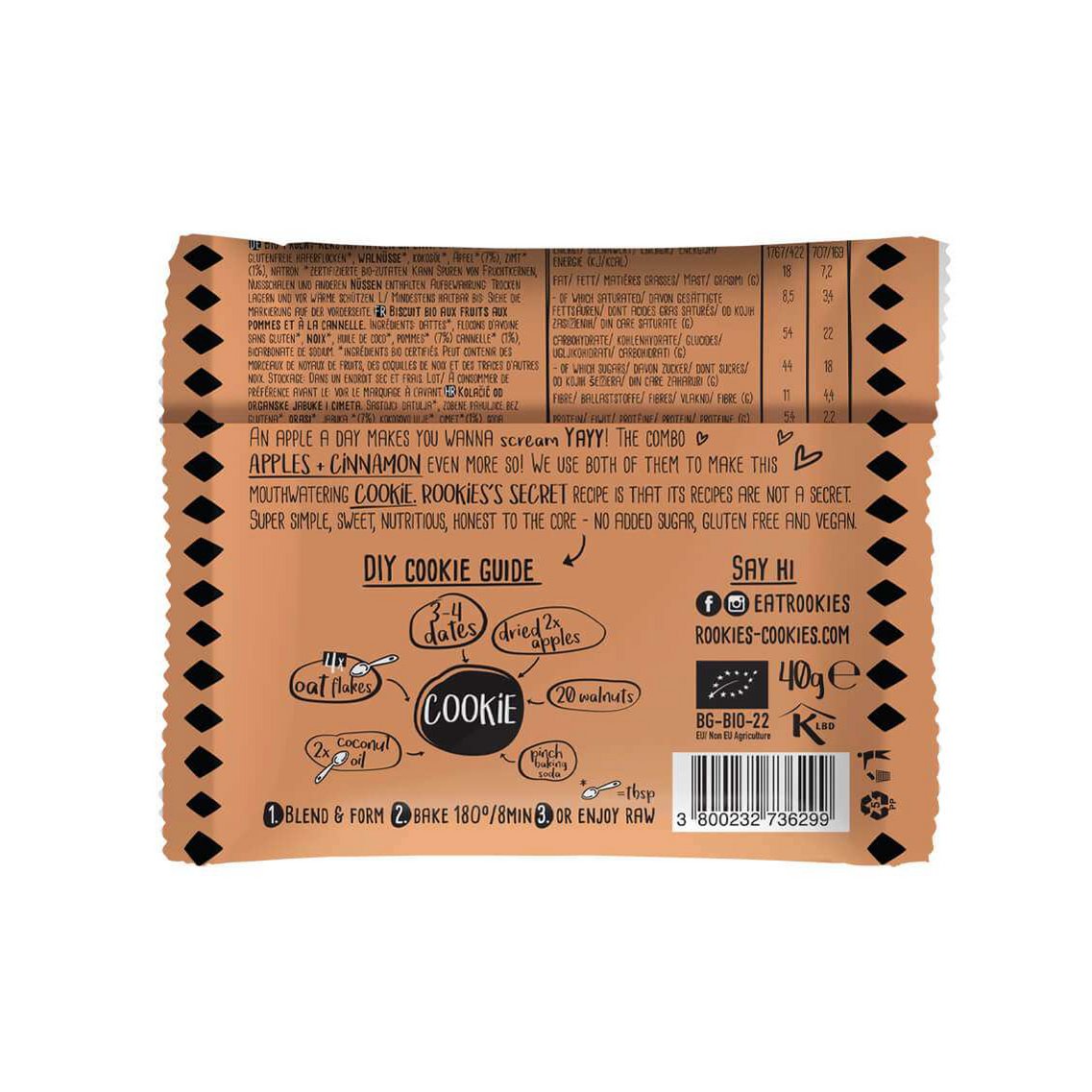 Cookie Apple & Cinnamon, organic, Rookies, 40g