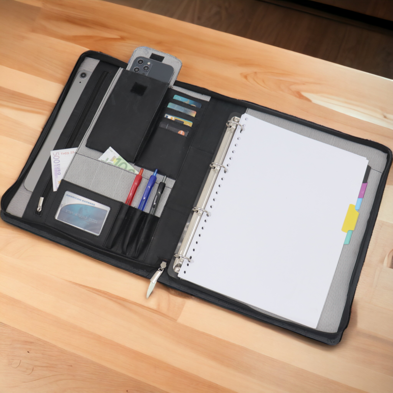 Læder skriveetui A4 - Konferencemappe - Dokumentmappe A4 - Tablet-sleeve & Laptop-sleeve - Aftageligt ringbind