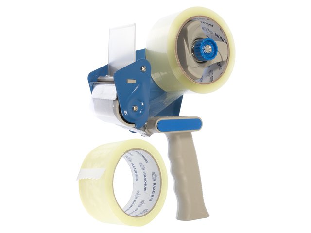 Tape dispenser Raadhuis met 2 rollen transparant PP tape 48mmx66m low noise