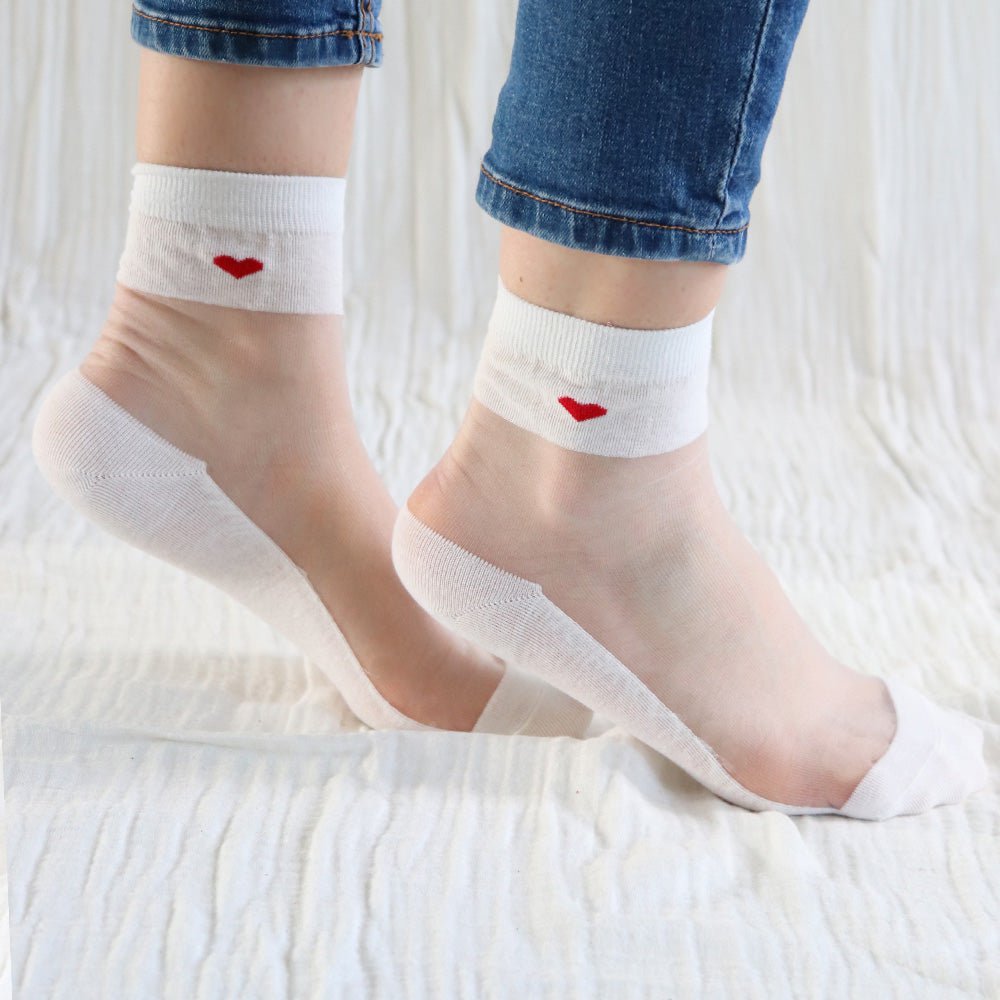Calzini resistenti in voile - Be my Valentine - Bianco