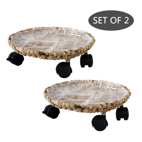 Round Planter Caddy With Wheels (Set 2) | Heavy Duty Plant Stand on Rollers